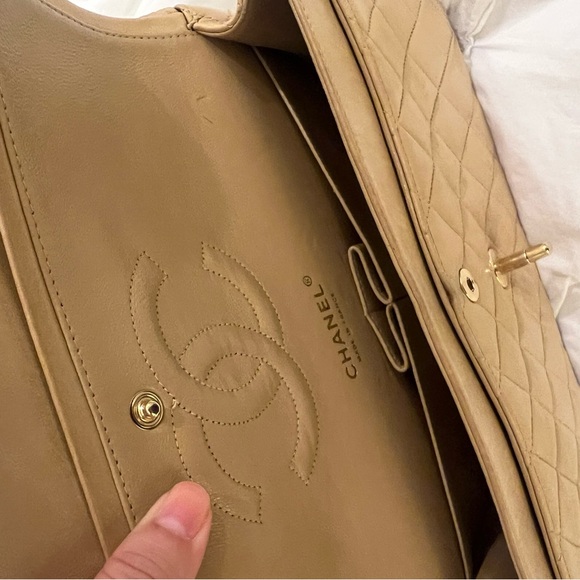 Chanel Classic Double Flap 10” Beige Lambskin Bag - Picture 7 of 16